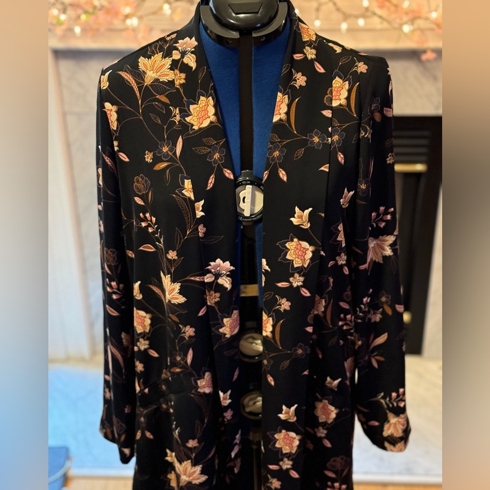 DR2 by Daniel Rainn Floral Open Front Jacket, black, size L